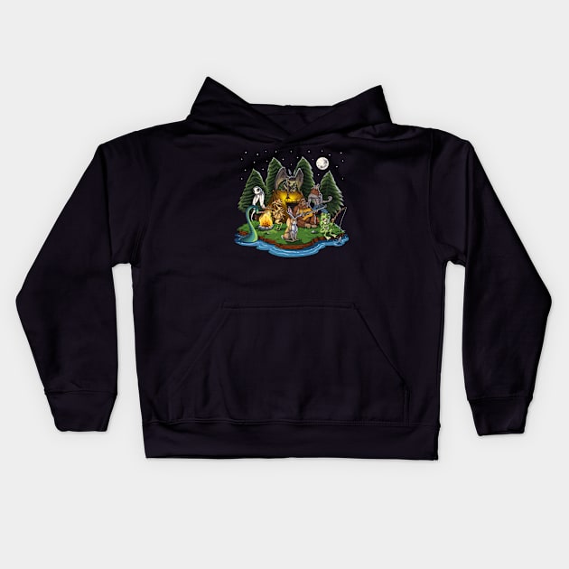 Cryptids Camping Kids Hoodie by underheaven